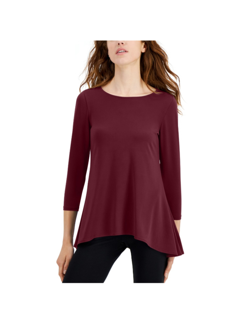 Alfani Women's Large Burgundy 3/4 Sleeve High-Low Tunic Top NWT